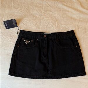 Prada Black Denim Mini Skirt with Triangle Logo